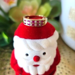 Yellow Gold Ruby and Diamond Band Size 5.